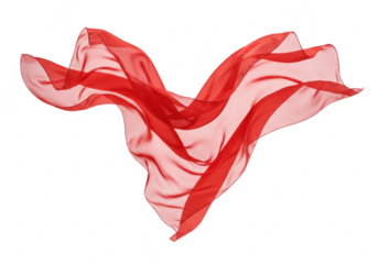 A flowing red silk scarf elegantly waving in the air, isolated on transparent background