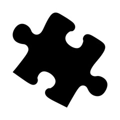Single black puzzle piece on white background, representing problem solving and collaboration