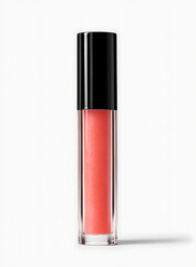 A tube of coral lipgloss is isolated on white background