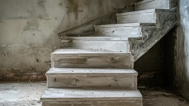 Unfinished concrete staircase in a construction site