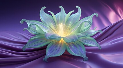 Obraz premium Colorful Abstract Bloom – Blue, Green, and Yellow Petals on Flowing Fabric Backdrop