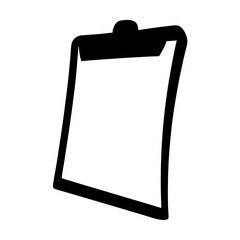 Black and white cartoon clipboard with blank paper ready for notes