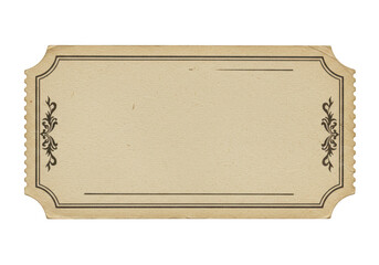 A blank vintage ticket isolated on transparent background shows an antique design
