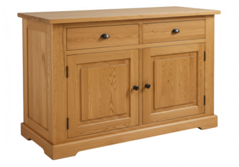 A classic oak wood cabinet with drawers and doors isolated on transparent background, perfect for adding traditional style and storage to any home
