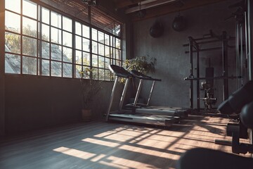 Interior gym with treadmills, sunlight, and equipment