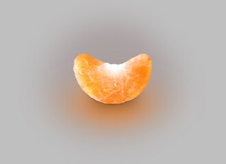 Realistic mandarin slice on a gray background generating reflection