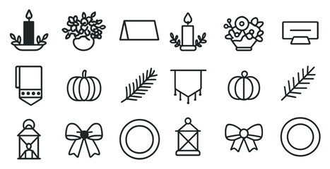 Naklejka premium Home decor outline icons set – line, linear, style and interior design symbols