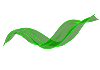 A vibrant green ribbon gracefully waves against an isolated on transparent background, creating a sense of motion and elegance