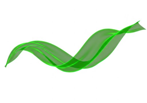 A vibrant green ribbon gracefully waves against an isolated on transparent background, creating a sense of motion and elegance