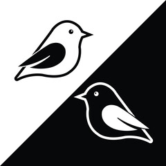 illustration of two simple bird icons placed on a black and white diagonal split background. Clean and modern flat design, ideal for icon sets and branding materials.
