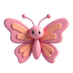 3d A pink and peach butterfly with a white accent isolated on transparent background