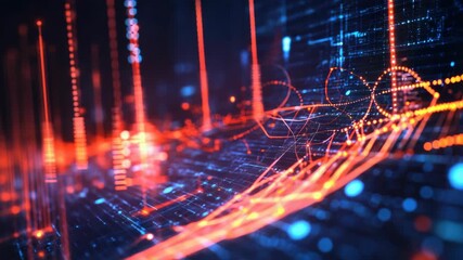 Abstract digital landscape with glowing lines and data points, showcasing futuristic technological concept - Powered by Adobe