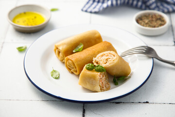 Savory pancakes with ham and cheese