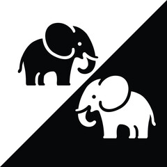 Two walking elephants with raised trunks shown in diagonal black and white design. A calm, balanced wildlife-themed graphic for nature art, logos, or educational content.