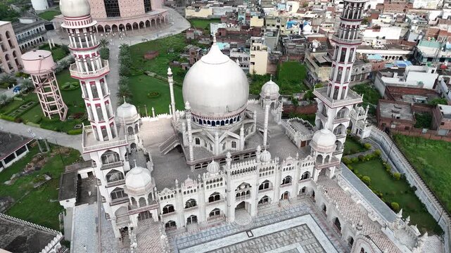 An arial 4k footage of Masjid Rasheed at Darul Uloom Deoband, Saharanpur