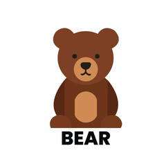 A flat cartoon illustration of a brown bear with a neutral expression. Great for children's designs, forest themes, and educational graphics.
