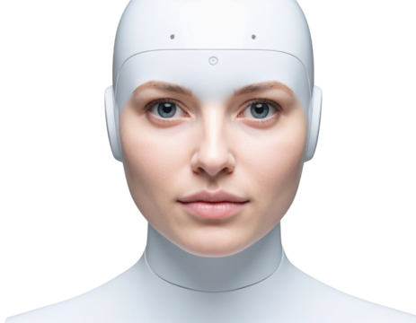 Minimalist AI Robot Face Icon, Front View with Rounded Features, Transparent Background