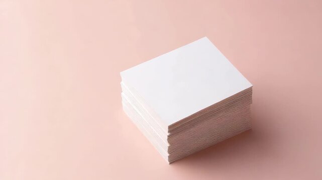 Stack of plain white paper sheets on pastel pink background