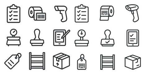Logistics and warehouse filled icons set – solid, inventory, shipping symbols