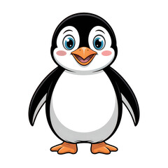 Obraz premium Cartoon penguin with blue eyes and orange beak standing upright isolated on a transparent background