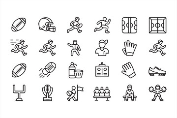 Set of Sports Icons - Black and White Symbols of Football, Training, and Competition