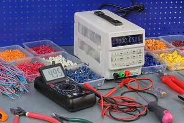 Electrical Installation Tools and Materials for Electrical Switchboard Assembly. 