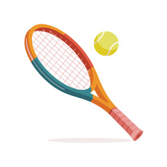  Colorful tennis racquet and ball on white background for kids sports