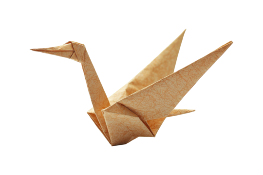 Paper Crane Sculpture: A handcrafted paper crane origami, symbolizes peace, hope, and dreams. A minimalist representation of artistic craft.