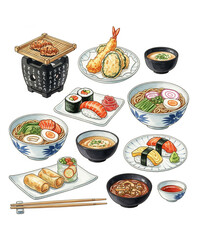 japanese food set sushi on a white background  .