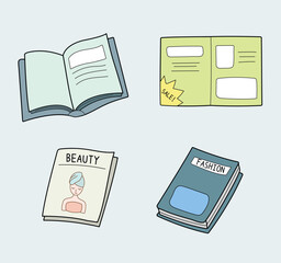 Magazine and tabloid illustration doodle collection set. Various article paper and pamphlet isolated vector outline hand drawn for design, icon, material, asset