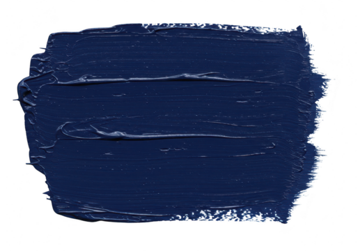 A thick smear of dark blue paint creates a textured brushstroke on a transparent background