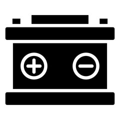 Battery Power Glyph Black Silhouette Vector Design - battery showing positive and negative terminals, representing energy storage or power supply