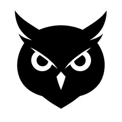 black and white owl head vector illustration of a silhouette