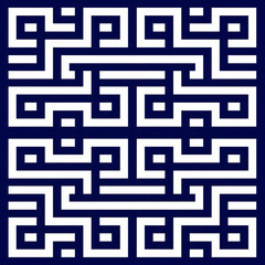 Minimal Greek Key Meander Pattern in Blue and White