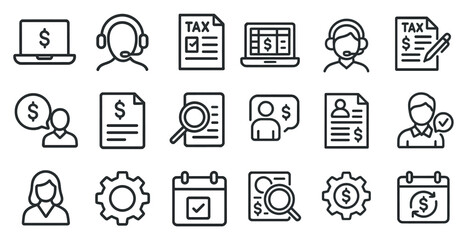 Financial and business outline icons set – line, linear, finance management symbols
