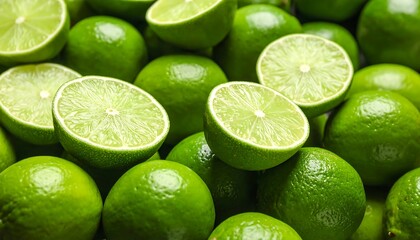 A vibrant collection of fresh limes creates a zesty and refreshing visual experience