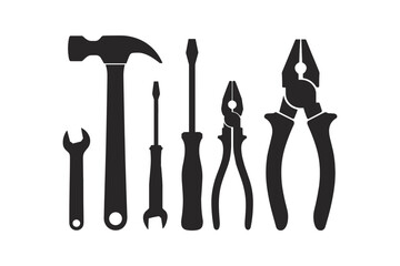 Hand Tools Vector Icons Set Hammer Screwdriver Wrench Pliers