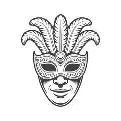 Ornate feathered masquerade mask with smiling face feathers decorative