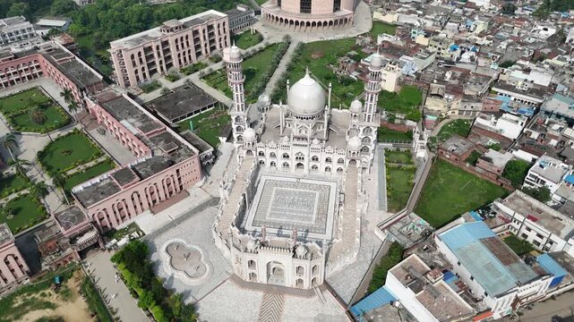 An arial 4k footage of Masjid Rasheed at Darul Uloom Deoband, Saharanpur