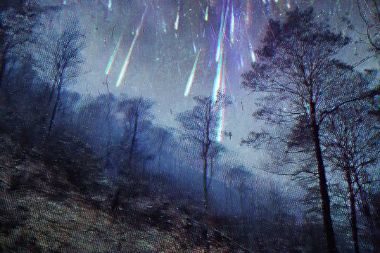 Forest scene, surreal, cosmic streaks - Powered by Adobe