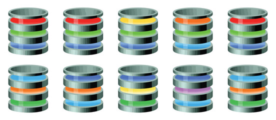 Colorful stacked cylinders representing data storage or technology