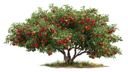 Abundant fruit tree with ripe red fruits and lush green leaves growing in a natural setting outdoors