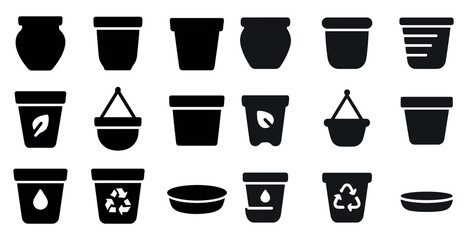 Gardening silhouette icons set – flat, filled, plant care and eco-friendly symbols