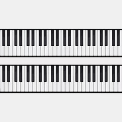 Two rows of piano keyboard keys on a white background