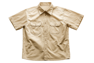 Khaki shirt with short sleeves and pockets for casual wear in a studio shot for fashion blog
