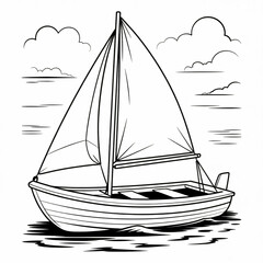sailing ship on the sea illustration vector style coloring page