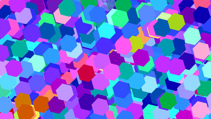 Hexagon Array of Colors: An eye-catching image features an intricate array of colorful hexagons, overlapping to create a dynamic and engaging abstract composition.