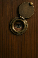 a peephole through which someone is looking intently