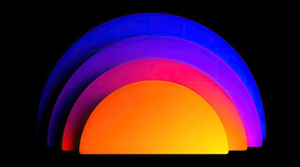 Multi-layered rainbow arc design on a black background.
