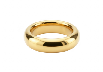 A shiny gold ring is displayed on a transparent background, isolated on transparent background